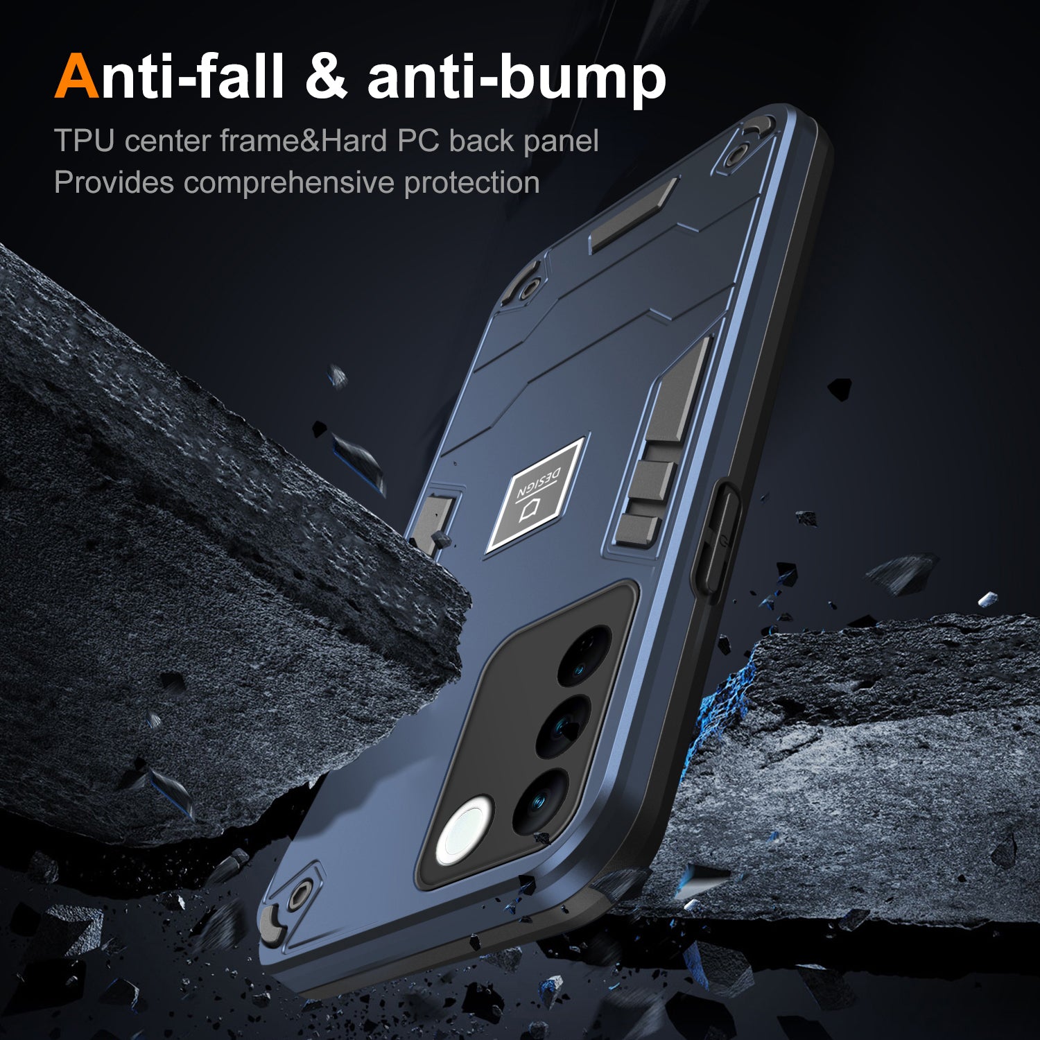 For vivo V27 5G / V27 Pro 5G / S16 / S16 Pro Case Rugged Hard PC+Soft TPU Phone Cover - Navy Blue For vivo V27 5G / V27 Pro 5G / S16 / S16 Pro Case Rugged Hard PC+Soft TPU Phone Cover - Navy Blue